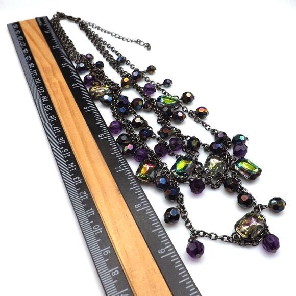 New York Iridescent Rhinestones Beads Necklace, Gunmetal Gray, 3 Strands, 20" - Picture 6 of 9